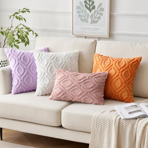 MIULEE Bright Orange Fall Throw Pillow Covers 18x18 Inch, Soft Plush Faux Wool Solid Couch Pillows Set of 2, Decorative Farmhouse Boho Cushion Covers for Sofa Living Room Bed Home Decor - color: Bright Orange, size: 18" x 18" (Pack of 2)
