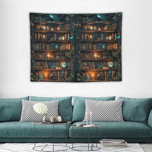 Houselerax Vintage Bookshelf Tapestry,Library Wall Hanging Tapestries,Old Books on Shelf Classical Study Room Student Study College Dorm Bedroom Living Room 60"x40" - color: Bookshelf-6, size: W60xL40in