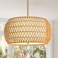 18 inch Natural 3 Light Rattan Chandelier Rattan Farmhouse Light Fixture Woven Pendant Lights Fabric Shade Boho Chandelier for Kitchen Dinning Room - color: 18"-Natural-Drum