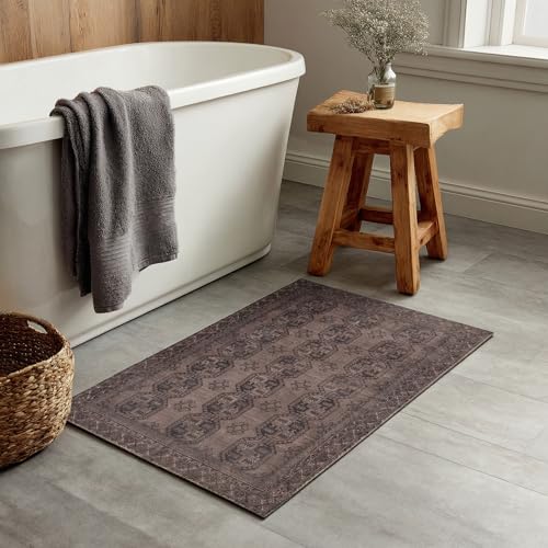 Kuden 2x3 Small Rug, Machine Washable, Non-Slip Backing, Vintage Style, Soft, Low Pile, Area Rugs for Entryway Kitchen Indoor Entrance - color: Brown, size: 2' x 3' Rectangular