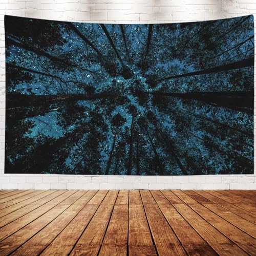 EMMTEEY Forest Tapestry for Bedroom & Ceiling Wall Art - Starry Night Sky with Dark Stars Aesthetic Wall Hanging Décor 80x60 Inch for Dorm Living Room - color: Night Forest, size: 80"L x 60"W