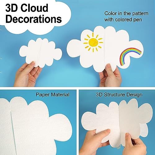 Ayfjovs 18 PCS 3D Cloud Decoration, Artificial Hanging Clouds for Ceiling, White Felt Ornaments for Art Stage, Wedding, Nursery, Children's Room, Baby Baptism Party - style: 3D Style-18pcs