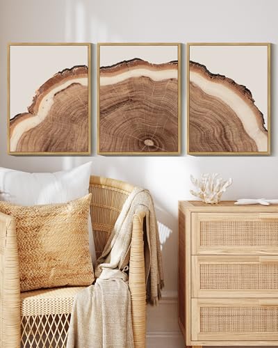 Drsoum Vintage Retro Tree Rings Wood Framed Wall Art Modern Wood Stump Nature Rustic Artwork Bedroom Living Room Ready to Hang 12x16in Natural Framed - color: Flower Boho Wall Art, size: 16L" x 12W", Natural Framed