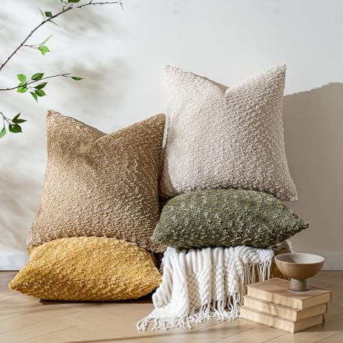 a moment Beige Pillow Covers Set of 2 with Plush Cluster Texture (18x18 Inch), Decorative Throw Pillows for Living Room, Couch Bed, Sofa, Cozy Accent Pillow Cases for Home Decor (No Inserts) - color: Beige, size: 18" x 18" (Pack of 2)