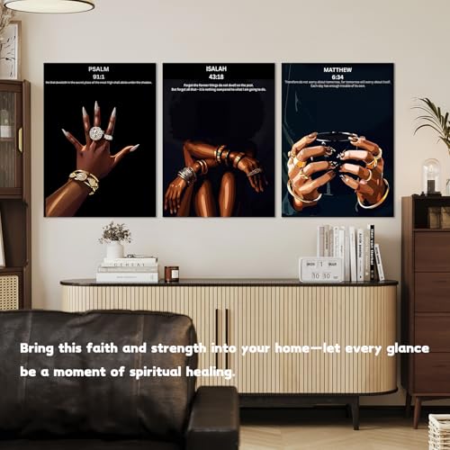 RKYKISS Set of 3 Black Christian Girl Canvas Wall Art, Bible Verse Scripture Picture Prints, Faith Inspirational Painting Poster, Frameless 12x16 Inches - color: Bible Frameless, size: 12"L x 16"W