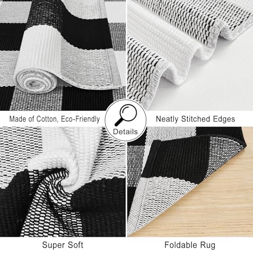 Buffalo Plaid Outdoor Rug 2.3 x 3.6 Ft Black and White Checkered Rug Cotton Buffalo Plaid Rug Front Door Mat for Front Porch Farmhouse Entryway - color: Black and White, size: 2.3‘×3.6’