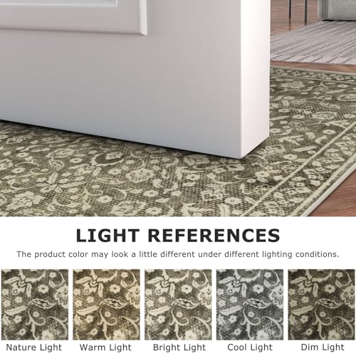 Vintage Entryway Rug Indoor, Taupe Brown Washable Rug 2x3, Small Area Rug with Non-Slip Backing, Floral Print Thin Faux Wool Super Soft Door Mat for Kitchen, Entrance, Bedroom, Office - color: Taupe Brown, size: 2' x 3' (Rectangular)