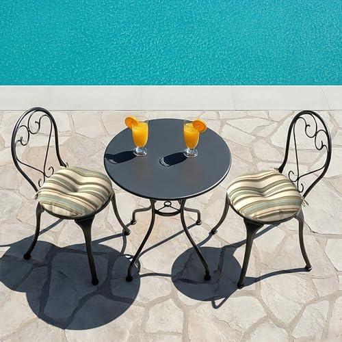 LVTXIII Outdoor Bistro Chair Cushions, 15"x15"x4" Round Patio Chair Cushions, All Weather Tufted Seat Cushions for Patio Furniture Use, Set of 2, Stripe Onyx - color: Stripe Onyx