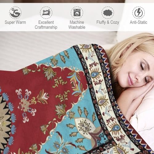 Red Boho Throw Blanket,Abstract Geometric Traditional Ethnic Texture Pattern Soft Throw Blanket for Couch Sofa Camping Office Travel Home Bedroom Decor All Seasons 30"x40" - color: Boho-6, size: 30x40in