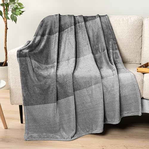 PAVILIA Gray Ombre Fleece Throw Blanket for Couch Sofa Bed, 60x80 Twin - color: Gradient - Charcoal, size: 60 x 80 Inches - Twin