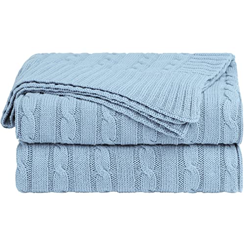 uxcell 100% Cotton Knitted Throw Blanket for Sofa and Couch Soft Lightweight Cable Knit Blanket Home Decors Blanket, Columbia Blue 50" x 60" - color: Columbia Blue, size: Throw (50" *60")