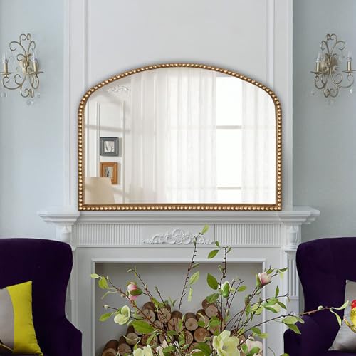 ironsmithn Gold Arched Mirror, 28"x36" Antique Mirrors with Beaded Frame, Classic Vintage Decorative Mirror, Marlowe Accent Mirrors for Mantel Fireplace Bedroom Bathroom Living Room Entryway - size: 28"L x 36"W