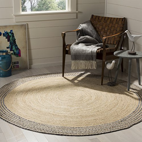 SAFAVIEH Cape Cod Collection Area Rug - 3' Round, Ivory & Steel Grey, Handmade Braided Jute, Ideal for High Traffic Areas in Living Room, Bedroom (CAP204C) - color: Ivory/Steel Grey, size: 3' (Round)