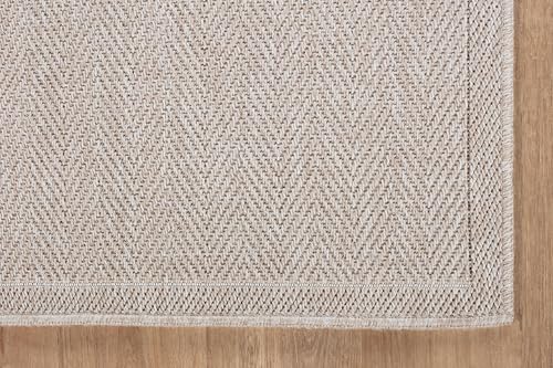 CAMILSON Easy Jute Round Rug 4ft Indoor Outdoor Off-White Color Fiber Area Rugs for Living Room and Patio Rug Herringbone Boho Woven Design Easy-Cleaning Washable Outside Carpet Alfombras (4 Round) - color: Herringbone/Bone, size: 4' (Round)