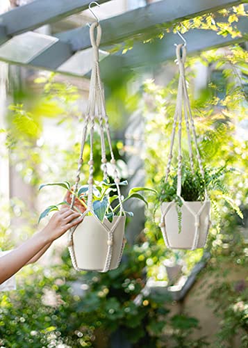 Macrame Plant Hanger Indoor Hanging with Wood Beads Macrame Planters No Tassel for Indoor Outdoor Boho Home Decor 35 Inch (Ivory,2pcs) - color: Ivory
