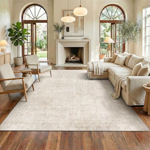 Homemate Washable Rug 8x10 Area Rugs - Vintage Faux Wool Rugs for Living Room Bedroom Dining Room - Non Slip Foldable Carpet Indoor Area Rug for Home Decor（8'x10', Beige - color: Beige, size: 8x10 ft