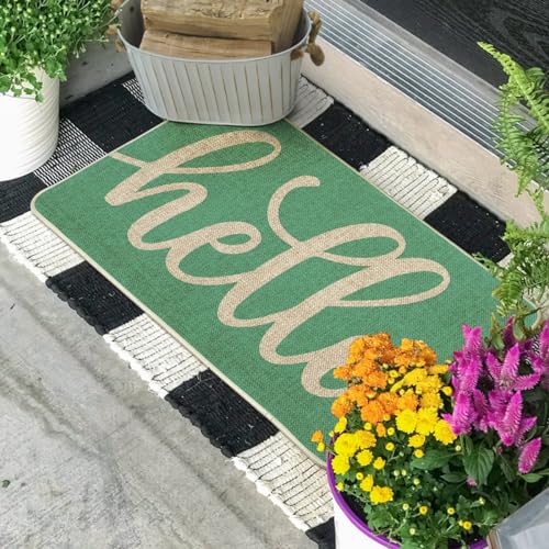 Artoid Mode Aqua Turquoise Hello Summer Doormat, Spring Home Decor Low-Profile Switch Rug Door Mat Floor Mat for Indoor Outdoor 17x29 Inch - color: Aqua, size: 17" x 29"