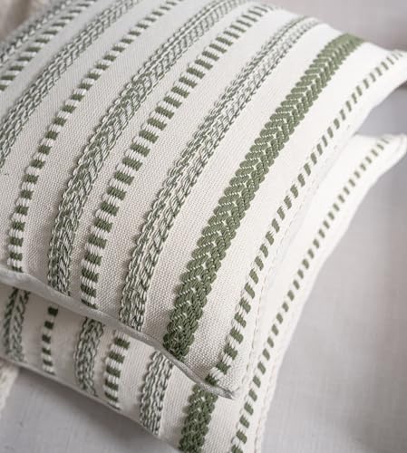 Cethom Green Boho Throw Pillow Covers 22x22 Inch Set of 2, Stripe Textured Decorative Couch Pillow Cases for Bed, Sofa, Living Room, Bedroom, Farmhouse Home Accent Cushion Covers - color: Green, size: 22" x 22" (Pack of 2)