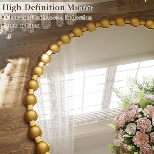 Easly Round Mirror for Wall, 28 Inch Gold Beaded Frame Decorative Vanity Mirror, Circle Bathroom Mirror with High-Definition Lense, Modern Wall Decor for Bathroom, Living Room, Bedroom, Entryway - color: Gold, size: 28"L x 28"W