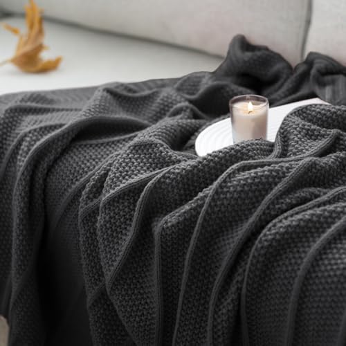 Carriediosa Knit Throw Blanket for Couch 50" X 60", Soft Cozy Stripe Pattern Cable Knitted Throws Fall Fluffy Textured Solid Home Decor Blankets Couch Cover for Bed Sofa, Dark Grey - color: Dark Grey, size: 50" X 60"
