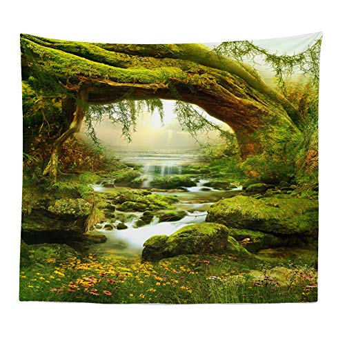 Llamazing Forest Landscape Home Decor - Living Room & Bedroom Magic Tapestry (Sunlight&Creek, 60''L51''W) - color: A Sunlight&Creek, size: 60"L x 51"W