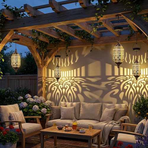 Twinkya Hanging Solar Lights Outdoor Garden Decor, Decorative Waterproof Metal Moroccan Solar Lantern Lamp, Outside Decorations for Patio Yard Porch Backyard Decor, Gardening Gifts for Women Mom - color: Retro Gold, size: 1pack
