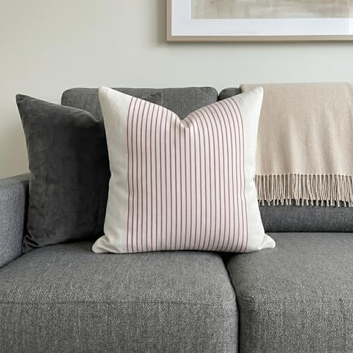 SanVia Cotton Throw Pillow Covers 20x20 – Handwoven Jacquard Texture, Fade-Resistant, No Pilling – Hidden Zipper, Decorative Cushion Cover for Sofa, Couch, Bed – Insert Not Included (Striped, White) - color: Red Siver, size: 20" x 20"