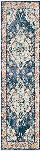 SAFAVIEH Monaco Collection Runner Rug - 2'2" x 6', Navy & Light Blue, Non-Shedding & Easy to Clean, Distressed Medallion Design, Ideal for Hallway, Foyer, Entryway, Kitchen, Bedroom (MNC243N) - color: Navy/Light Blue, size: 2'2" x 6' (Runner)