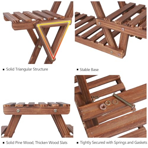 Ufine Wood Plant Stand Triangular Plant Shelf Multi Tier Flower Display Holder Storage Rack 6 Pots for Indoor Outdoor Living Room Balcony Patio