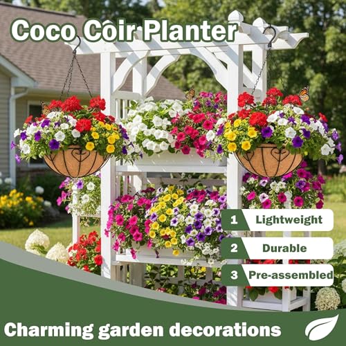 4 Pack 12 Inch Hanging Baskets for Plants Outdoor Metal Hanging Planter Basket with Coco Coir Liner Hanging Flower Baskets Hanging Flower Pots Holder for Garden, Patio(Modern) - size: 12 Inch, style: Modern