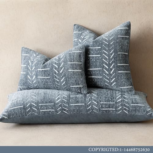 Home Décor Decorative Boho Chenille Throw Pillow Covers,Neutral Lumbar Cushion Covers,Textured Soft Farmhouse Pillowcase for Couch Sofa Chair Bed Living Room,12×20 Inch, Set of 2, Dusty Blue - color: Dusty Blue, size: 20" x 12" (Pack of 2)