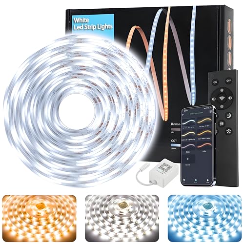 Tenmiro White LED Strip Lights 16.4ft (600 LEDs) Super Bright 25000K Daylight White, 3Color Temperature Dimmable with Smart App & Remote Control for Bedroom Kitchen Commercial Home Lighting Decor - size: 16.4FT