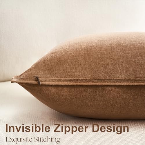 Pack of 4 Linen Lumbar Pillow Covers Neutral Farmhouse Couch Throw Pillows for Bed Accent Modern with Flange Design Pillowcase Sofa Livingroom Home Decor 12x20 Inch - color: Neutral Brown, size: 20" x 12" (Pack of 4)