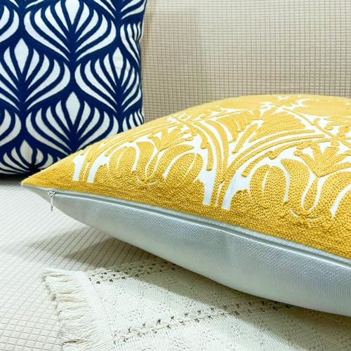 Slow Cow Yellow Canvas Embroidery Decorative Throw Pillow Cover Cushion Cover for Couch Sofa 18 x 18 Inches - color: Yellow Rose, size: 18" x 18" (Pack of 1)