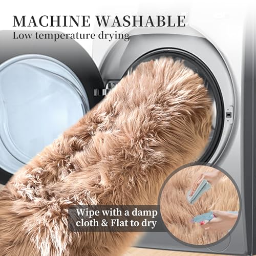 ORINOVA Beige Faux Sheepskin Fluffy Fur 2x3 Area Rugs for Bedroom Washable Shaggy Carpet Rug for Living Room Nursery Furry Rug Home Décor - color: Beige, size: 2' x 3' (Rectangular)
