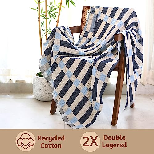 Folkulture Throw Blanket for Couch 50" x 60" |Cotton, Lightweight & Breathable Summer Blanket for Chair, Couch, Bed | Blue Comfort Throw Blankets for Living Room, Summer Must Haves, Graduation Gifts - color: Blue