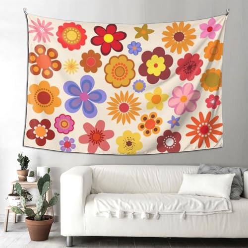 Keiutexe Retro 70S Hippie Flower Tapestry 80" X 60" Wall Hanging Party Decorations Home Decor For Bedroom Living Room Dorm (200 X 150cm) - color: 70S Hippie Flower, size: 80 X 60 Inch