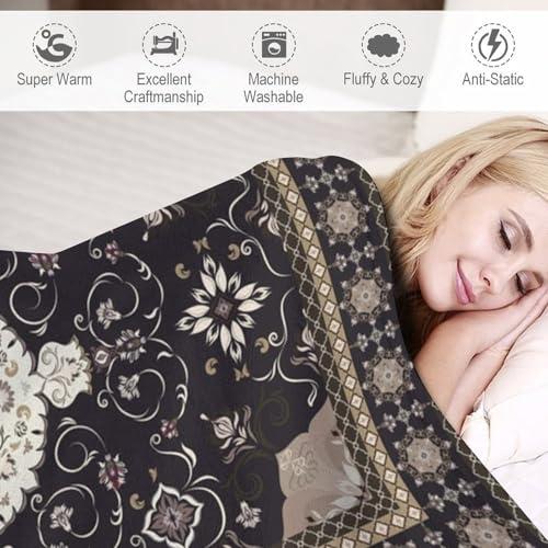 Black Boho Throw Blanket,Abstract Geometric Traditional Ethnic Texture Pattern Soft Throw Blanket for Couch Sofa Camping Office Travel Home Bedroom Decor All Seasons 30"x40" - color: Boho-1, size: 30x40in