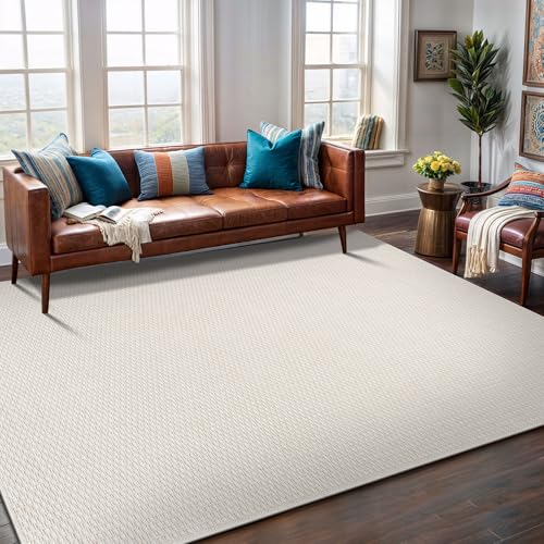 Easy Jute Rug 6x9 Indoor Outdoor Natural Rugs Solid Fiber Rug Woven Area Rug Boho Easy Clean Inside Carpet for Living Room Bedroom Dining Room Hallway or Outdoor Patio Porch (6 X 9 Bone) - color: Bone/White, size: 6' x 9' (Rectangular)