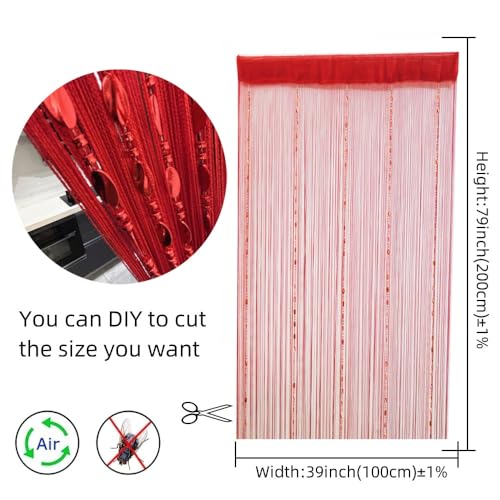 ave split 100cmX200cm Decorative Door String Curtain Beads Wall Panel Fringe Window Room Divider Blind for Wedding Coffee House Restaurant Parts Door Divider Beads Tassel Screen Decoration (red25) - color: Red