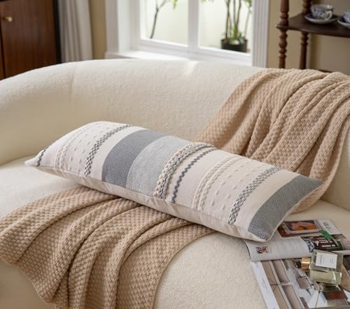Cethom Boho Lumbar Pillow Covers 14x36 Inch Long, Grey Textured Decorative Couch Pillow Cases for Farmhouse Home Decor, Accent Cushion Cover for Sofa, Bed, Living Room, Bedroom, Pack of 1 - color: Grey, size: 36" x 14" (Pack of 1)