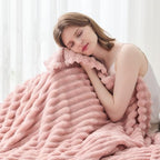 NEWCOSPLAY Super Soft King Blanket Pink Premium Silky Flannel Fleece 3D Ribbed Jacquard Lightweight Bed Blanket All Season Use (Pink Ribbed, King(90"x110")) - color: Pink Ribbed, size: King(90"x110")