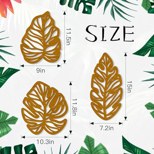 Zzbakress 3 Pcs Wooden Palm Leaves Wall Art Tropical Leaf Wall Art Natural Plant Wall Decor Vintage Wood Hollow Wall Decoration for Living Room Kitchen Bedroom Garden Office (Farmhouse, Leaves-A) (Rustic)