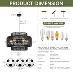 24” Black Boho Large Rattan Chandelier Light Fixture,6-Light Large Hand Woven Pendant Light Fixture Farmhouse Rustic Chandeliers for Kitchen Bedroom, Dining Room, Living Room, Hallway, Foyer - color: Black, size: 24" 6-Light