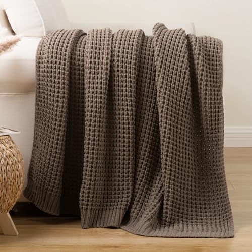 Bunnikins & Clover Knitted Waffle Throw Blanket 50x60 Inches, Camel Tan Throw Blanket for Couch, Tan Blanket Fluffy Cozy Knit Soft Throws for Women Mothers Birthday Gifts - color: Camel, size: 50"x60"