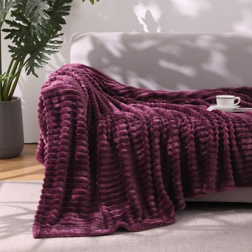 Amaranth Purple Throw Blanket for Couch Sofa 50 * 60 inches Striped Fleece Blankets Room Home Decor Lightweight Plush Soft Cozy Gifts for Women Mom Girls - color: Amaranth Purple, size: Throw(50"x60")
