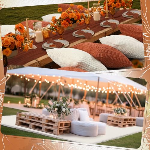 Beeveer 91 x 71 Extra Large Outdoor Boho Picnic Blanket with Terracotta Table Runner, 6 Throw Pillow Covers 6 Napkins Woven Cotton Yarn Oversize Beach Blanket Washable Picnic Camp Wedding - color: Terracotta