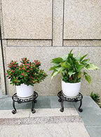 TREEZITEK 2 Pack Heavy Duty Iron Plant Stand, 11.8'' Diameter, 6'' Tall, Black, Powder Coated, Round, Sturdy & Stable, Indoor/Outdoor, No Assembly Required