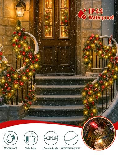 Hopolon Christmas Lights Indoor Outdoor, 2 Pack 13 FT 50 Count Incandescent Mini String Light, Green Wire Christmas Tree Lights Waterproof for Holiday Wedding Valentine's Day Decor, Red and Clear - color: Red and Clear,Green Wire, size: 2PACK, 50 count