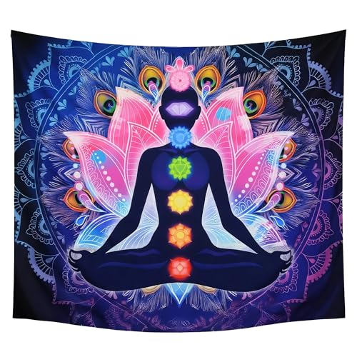 7 Chakra Mandala Tapestry - Yoga Meditation Wall Hanging for Bohemian Home Decor & Spiritual Healing (59x51 inches)